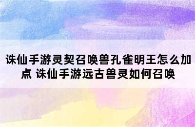 诛仙手游灵契召唤兽孔雀明王怎么加点 诛仙手游远古兽灵如何召唤